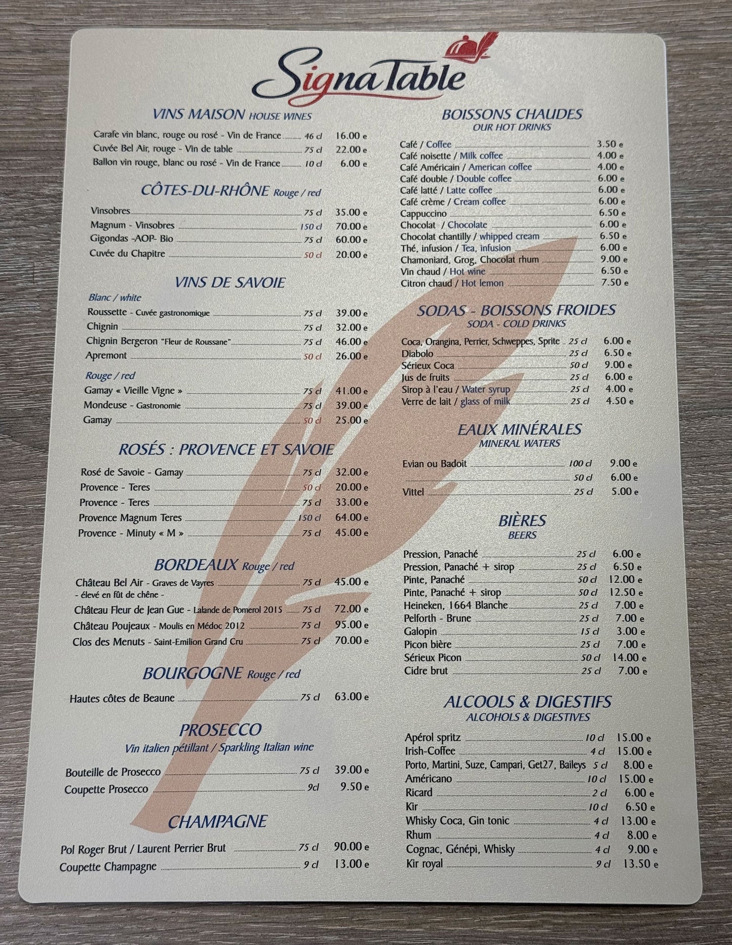 Menu lavable A4 – Usage professionnel