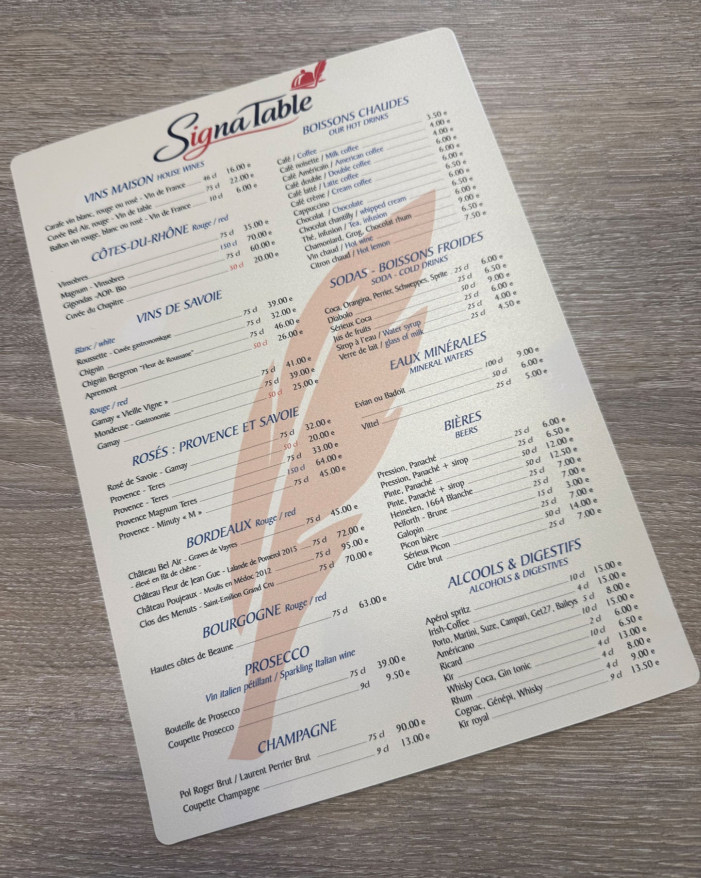 Menu lavable A5 – Usage professionnel