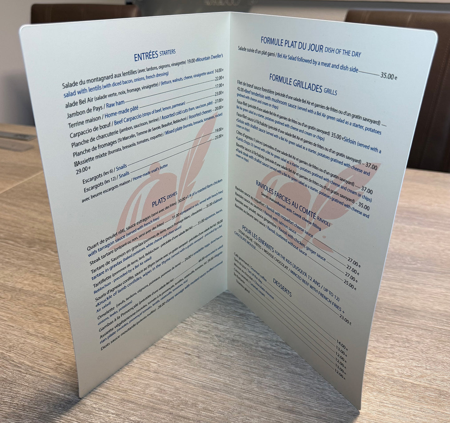 Menu lavable A3 ouvert A4 plié – Usage professionnel