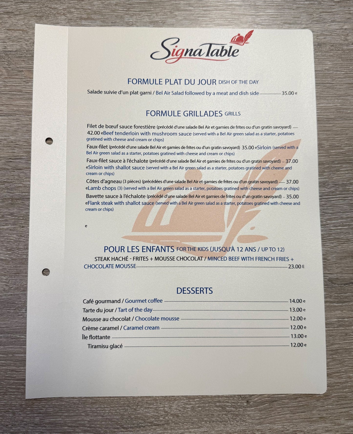 Menu lavable A4 pour Porte Menu A4 – Usage professionnel