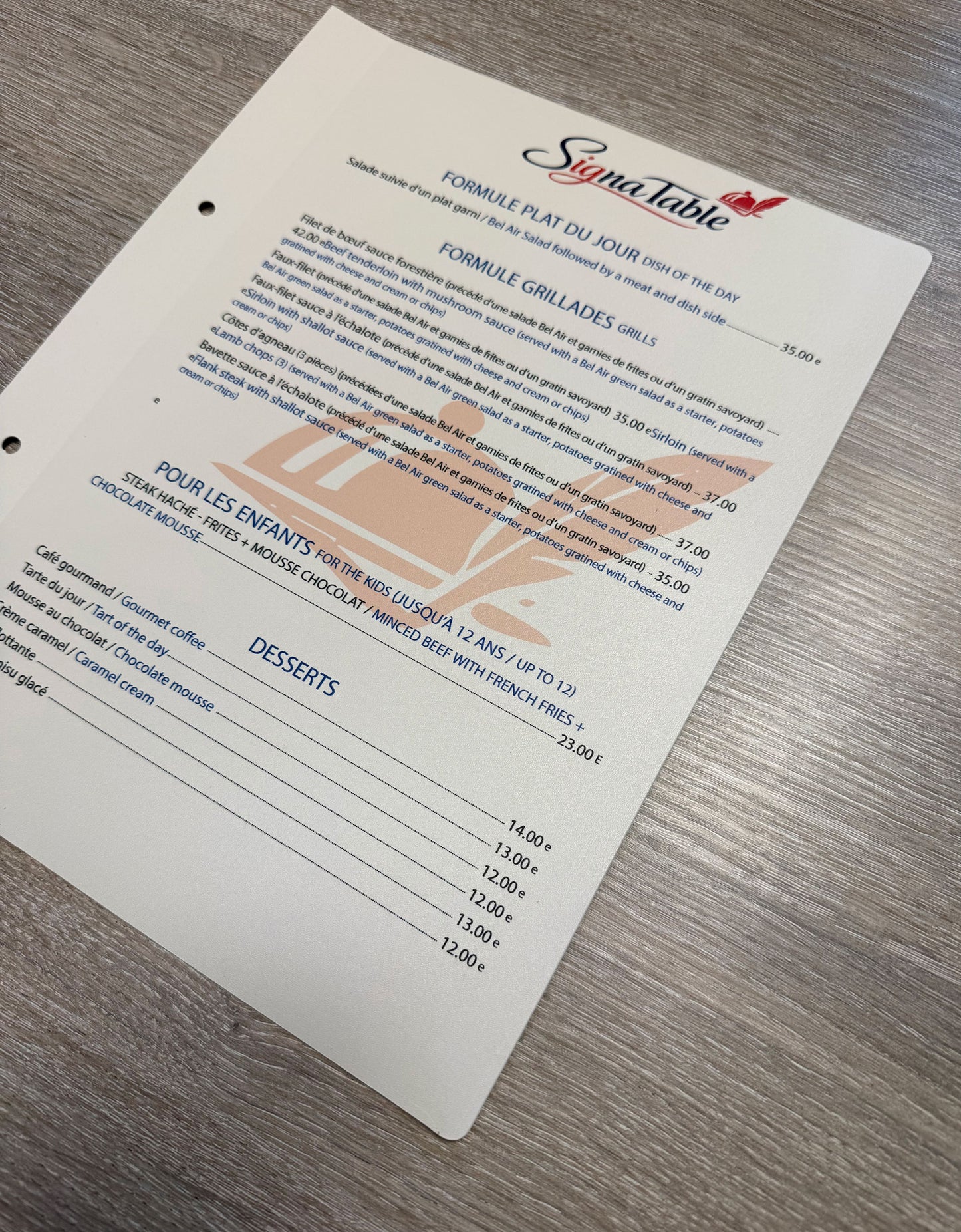 Menu lavable A4 pour Porte Menu A4 – Usage professionnel